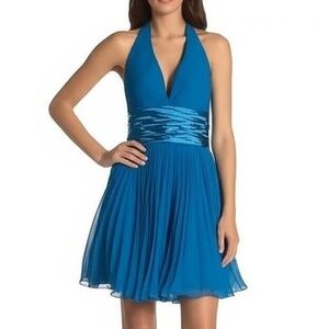 Laundry By Shelli Segal Size 6 Teal Blue HOCO Halter Pleated‎ Cocktail Dress NEW